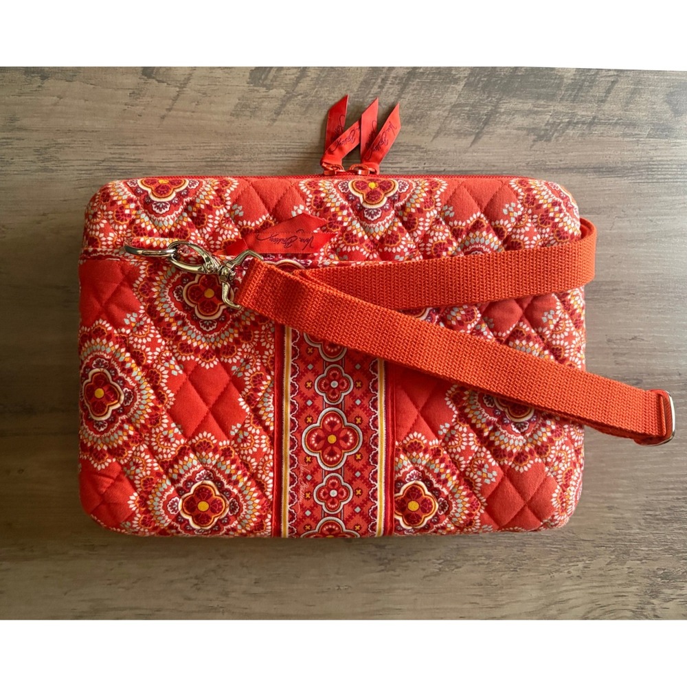 Vera Bradley Bohemian Quilted Tablet Laptop Case Orange Floral Crossbody Travel
